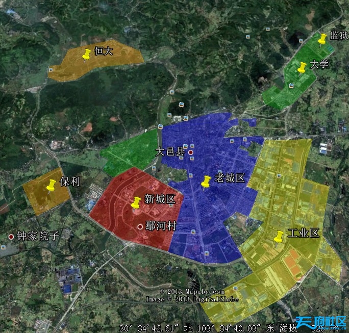 从大邑的卫星地图看城区规划