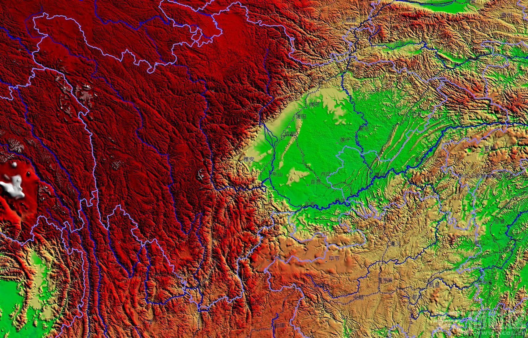 分享:四川省地形海拔高程分级图