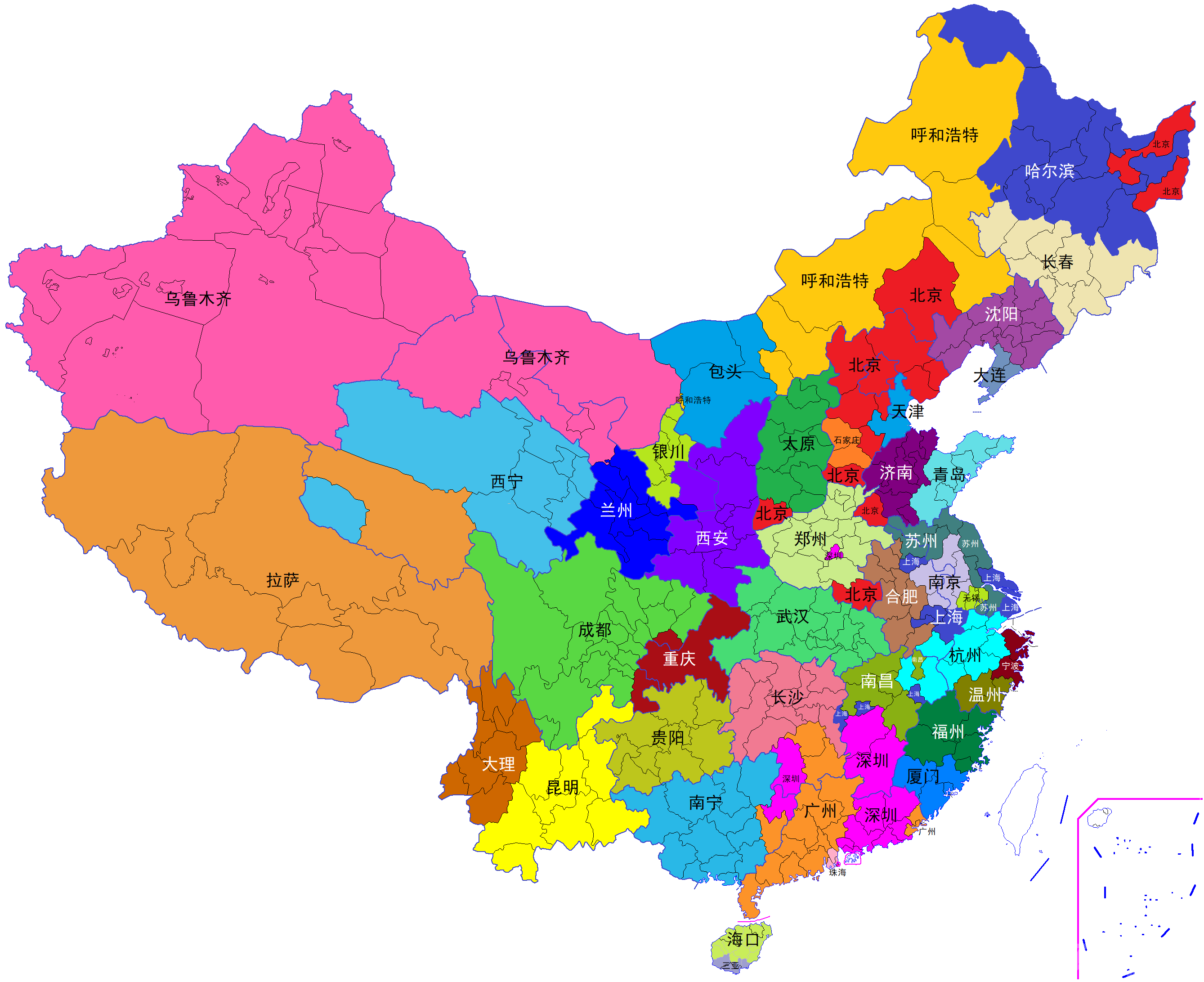 中国省份省会地图高清图片